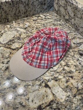 Talbots Red and Blue Plaid Kids Cap with Beige Brim